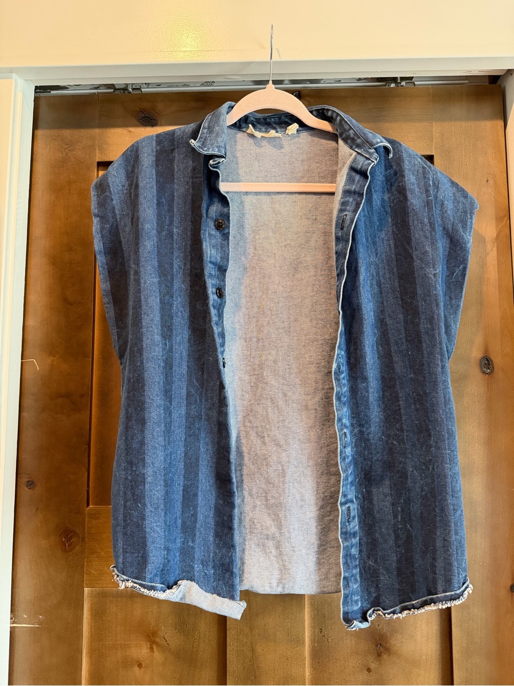 Vintage 80s 90s Gene Montesano for Bongo Striped Denim Sleeveless Button Up Top